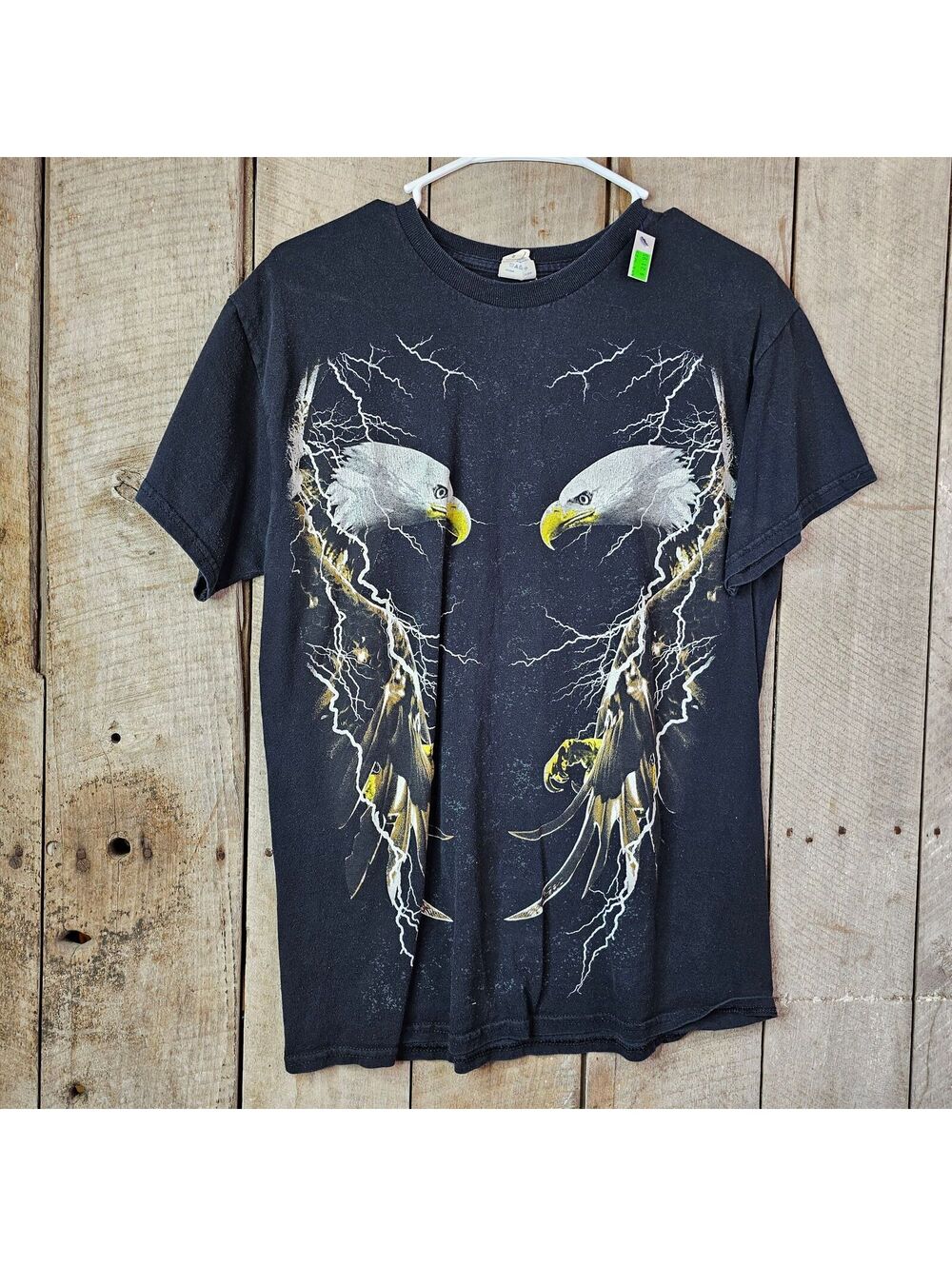 Vintage American Thunder Style Eagle Lightning T-Shirt Black Large